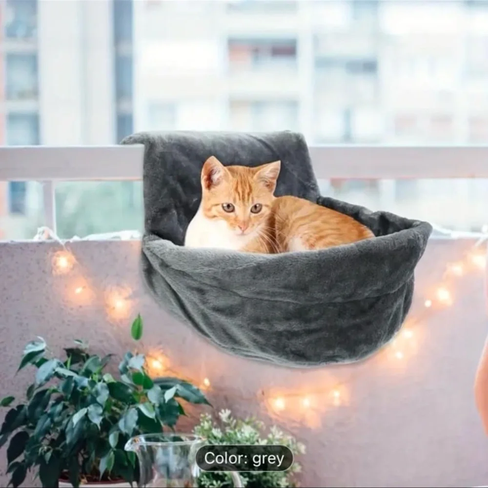 [1pc] Cat Hammock Pet Bed - Polyester Fiber, Soft Plush Kitty Swing Bed, Hanging